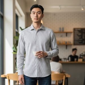 Twillory Men's Gray Plaid Button Down Shirt